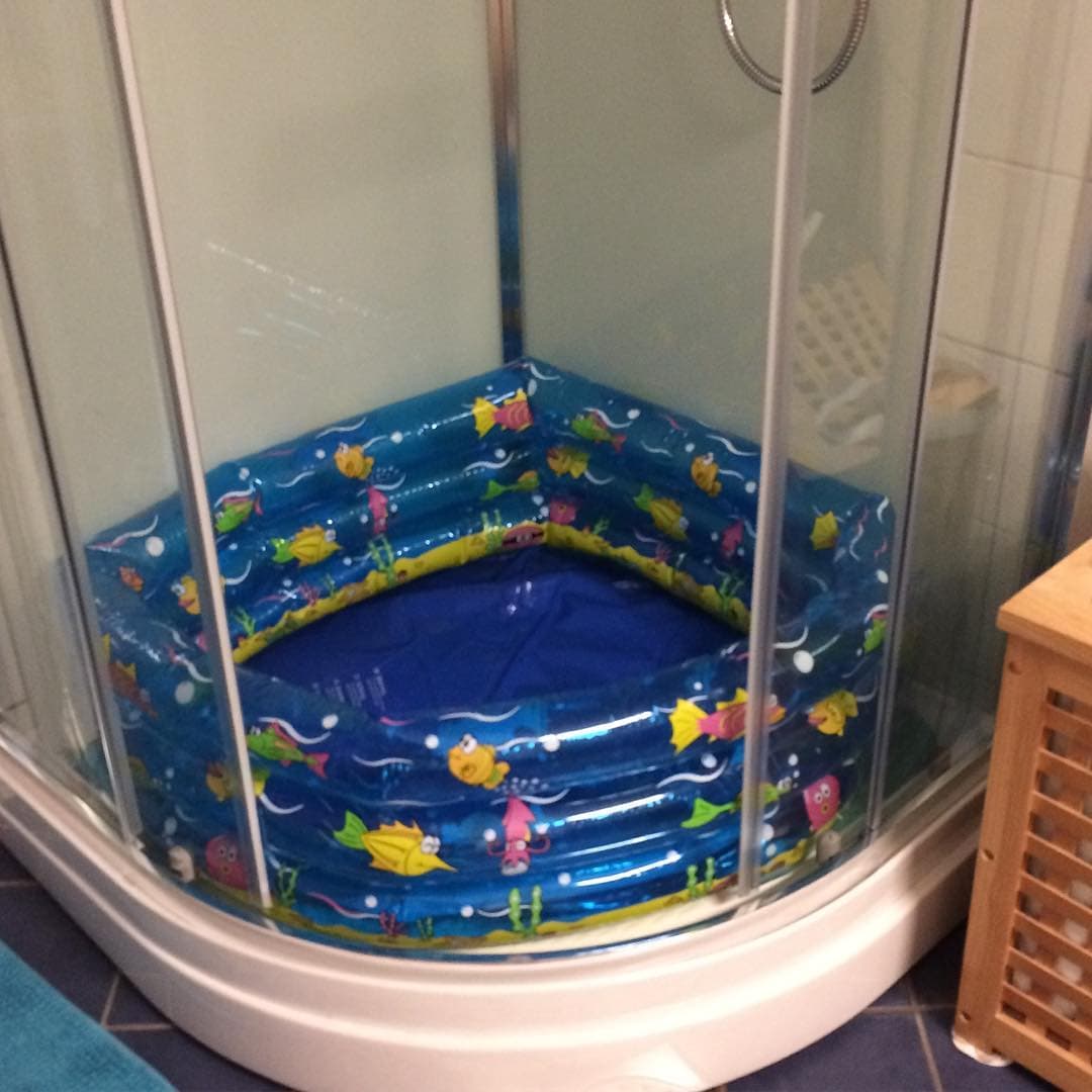A baby pool in the shower