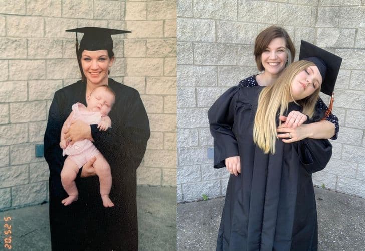 “Me holding on to my girl at my high school graduation in 2002 — I’m holding on to her even tighter at hers in 2020.”