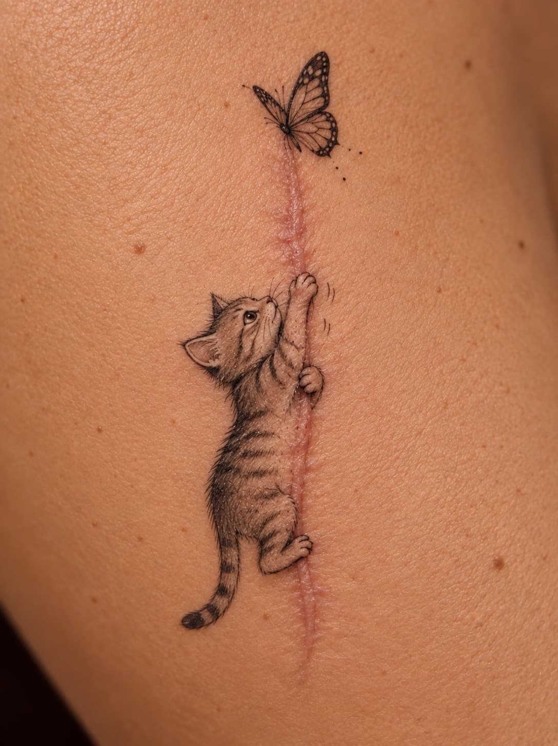 A Kitten Reaching for a Butterfly