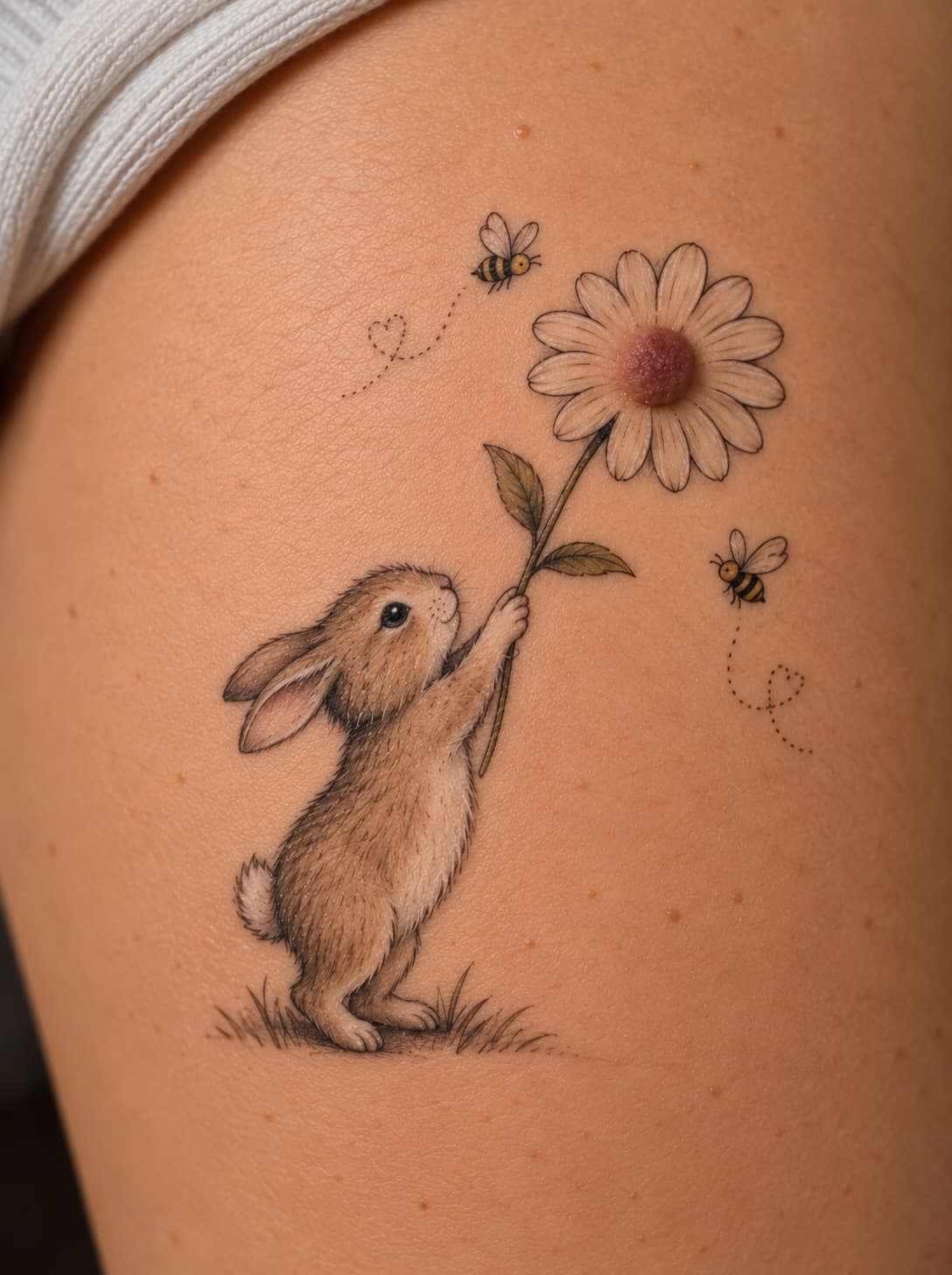 A Rabbit and a Tall Daisy