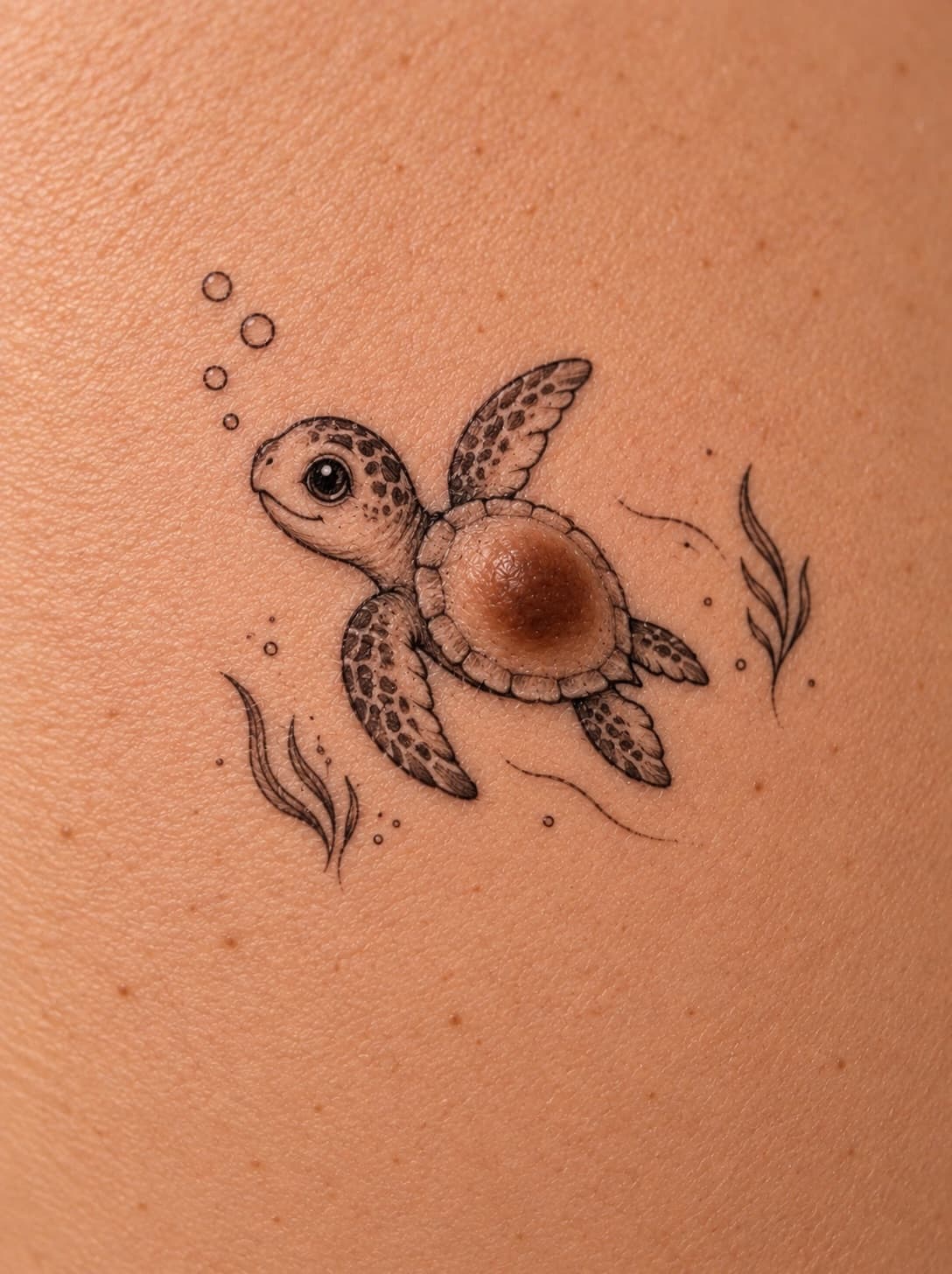 A Sea Turtle and a Circle of Bubbles