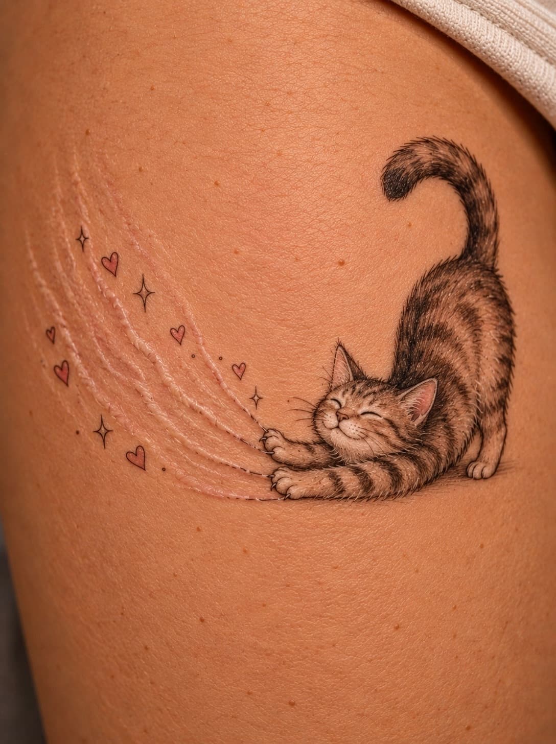 A Cat Stretching Into the Lines