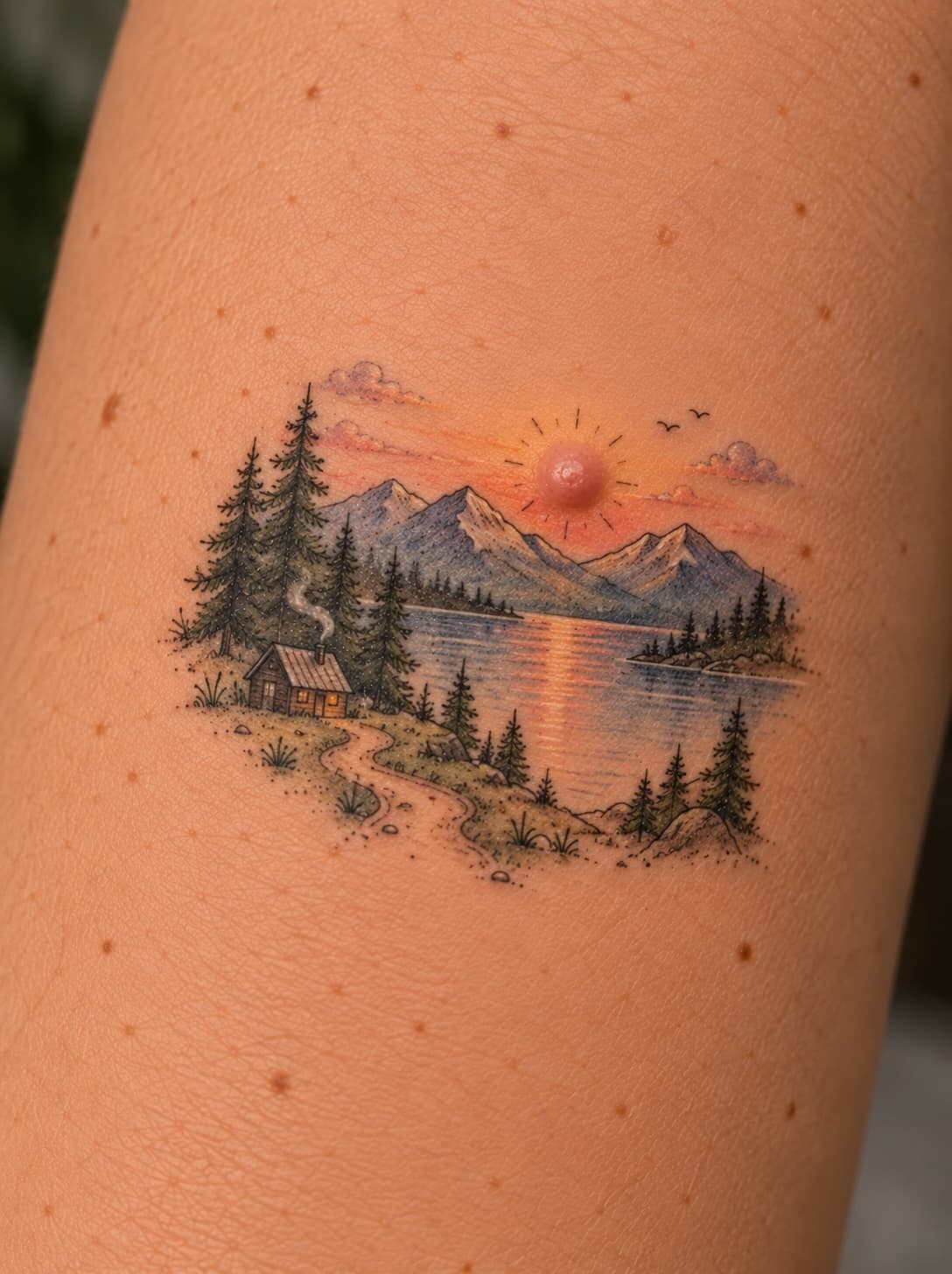 A Sunset Over a Mountain Lake