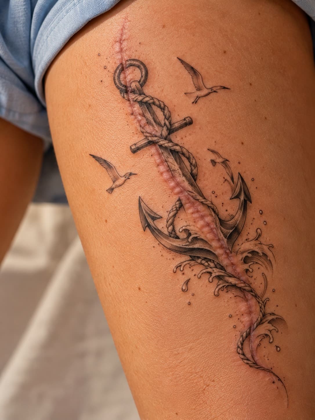 An Anchor With a Flowing Rope