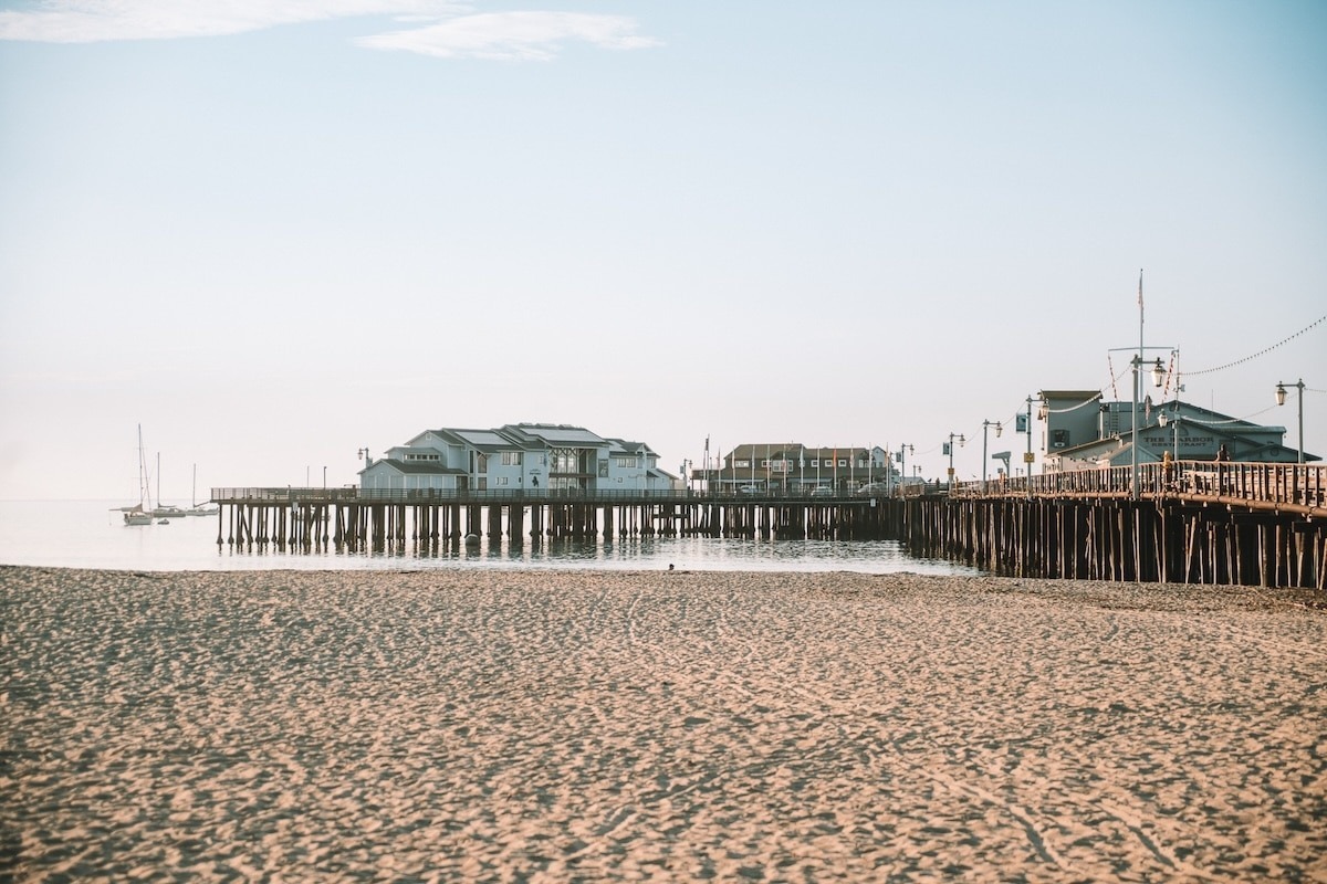 Sandy beach looking out to Stearns Wharf